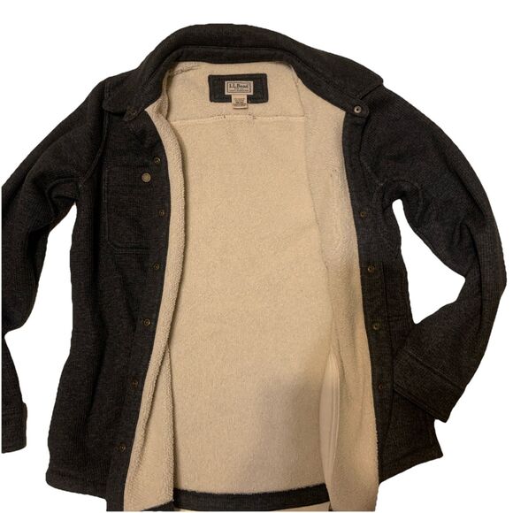 LL BEAN Women’s Katahdin Iron Works Bonded Waffle Fleece Grey Large 508049 - Picture 4 of 6